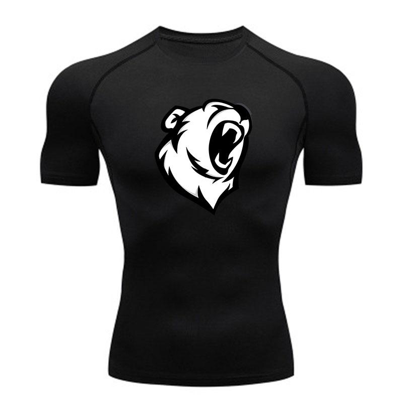 Men's Quick Dry Compression Athletic T-Shirt, Angry Bear Gra