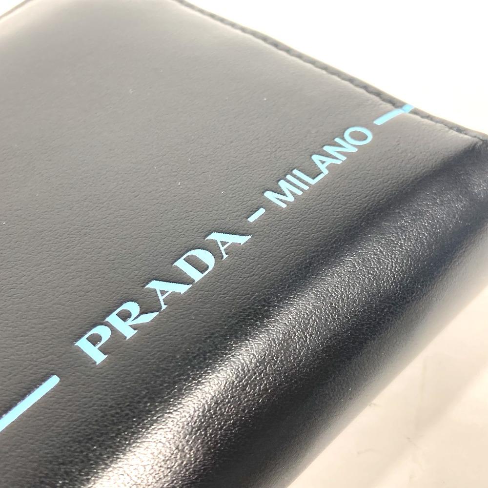 Prada 2ML317 логотип City Sports Длинный кошелек на молнии Кожаный Черный/синий