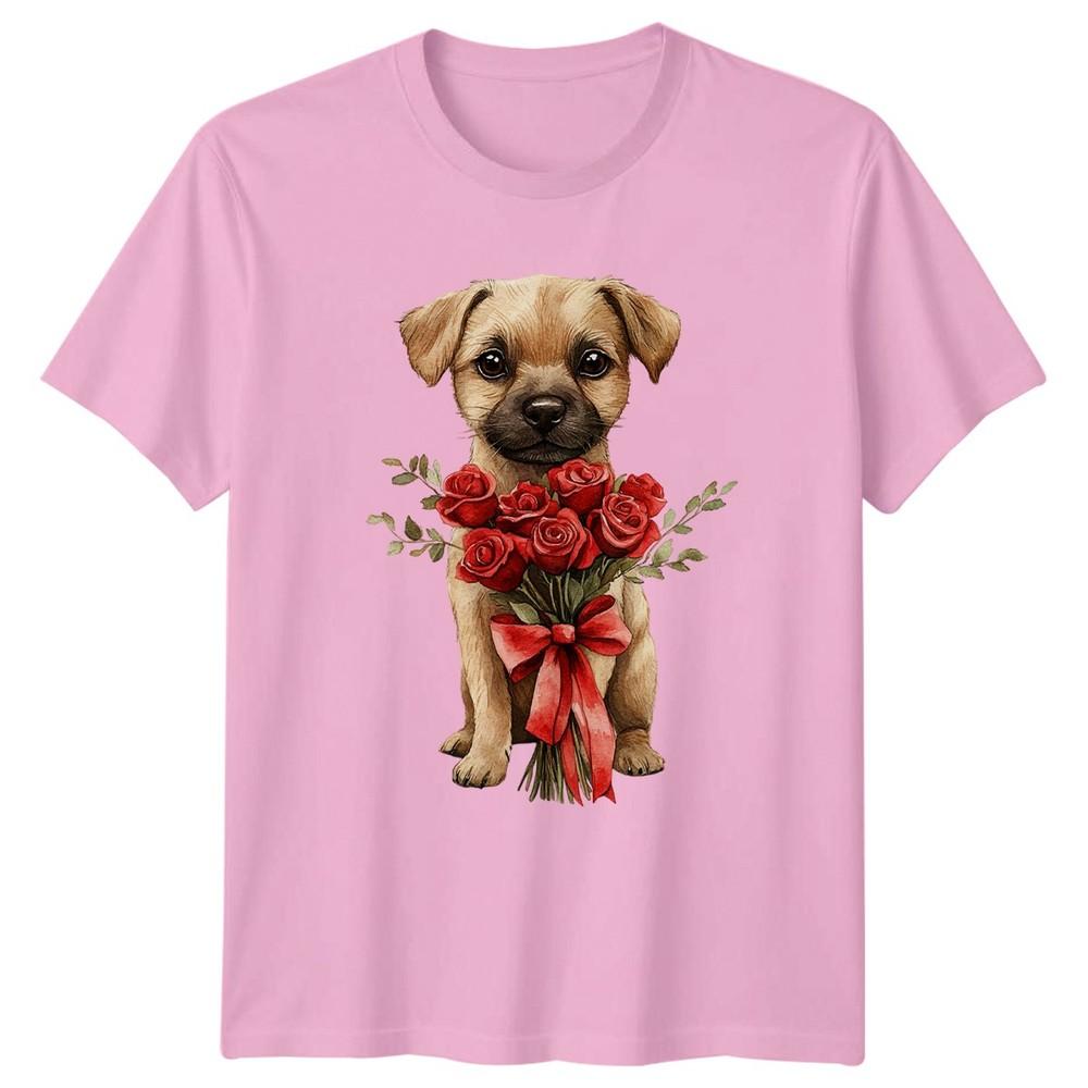 Puppy With Roses Flowers Unisexs TShirt Unisexs Tee Graphic Unisex Top