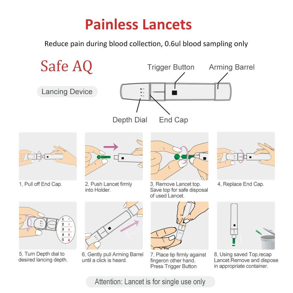 Sinocare Безопасный монитор уровня глюкозы в крови AQ-Voice с 25/50/100/200 тест-полосками и ланцетами для диабета с голосовым напоминанием, высокая точность