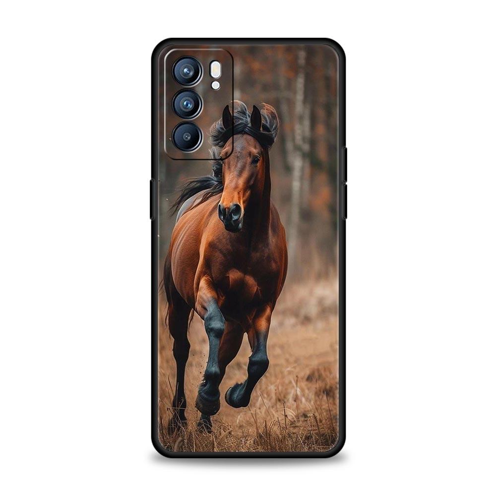 Чехол для Oppo Reno13 Reno12 Reno11 F Reno10 Pro A54 A53 A95 A76 A57 A98 A80 A79 5G A78 4G Cover Черно-белые скачущие лошади