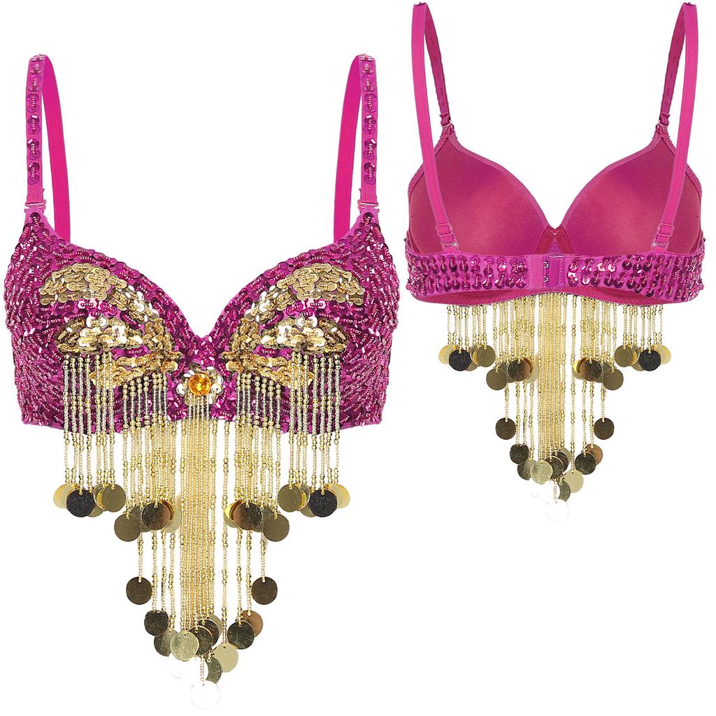 Women Music Festival Club Dancing Costume Shiny Belly Dance Bra Tops Tassel Sequined Costume Carnival Outfit Dancewear