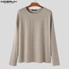 INCERUN Men Round Neck Long Sleeve Solid Color Comfy Thin Tops T-shirts