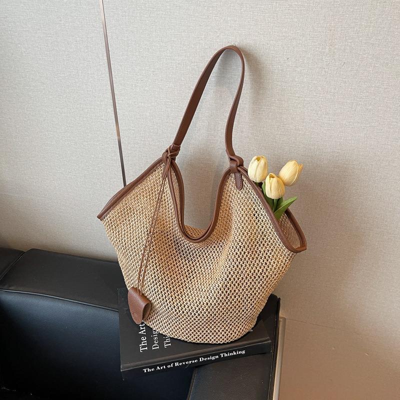 Straw Bag Summer Bag Lazy Wind Woven Large Capacity Shoulder Tote Bag Seaside Vacation Wind Beach Bag