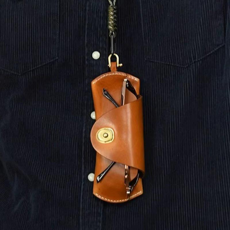 American retro leather texture glasses case men's portable hanging bag myopia glasses sunglasses storage case pressure-resistant sunglasses