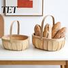 Woven Wood Gift Basket Handmade Storage Basket, Oval Organizer with Reinforced Handle, Desktop Sundries Container Large Capacity Bin for Kitchen