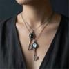 Retro Key Pendant Necklace Moonstone Obsidian Statement Jewellery Vintage Black Stone Necklace Party Accessories