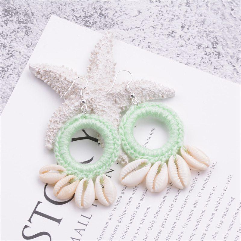 Серьги-ракушки с кисточками, модные пляжные серьги в стиле бохо, оригинальные новые большие круглые висячие серьги, женские вязаные крючком серьги