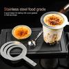Stainless Steel Baking Cup Ring with Heat-resistant Wooden Handle Milk Tea Cup Cover Rim Gasket for Dessert Bubble Tea Roasted Milk DIY Making