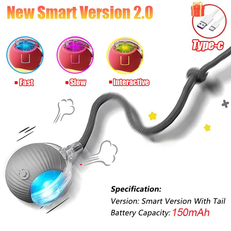 Новая интерактивная игрушка-мяч для кошек, автоматический катящийся мяч, искусственный хвост, перезаряжаемая умная электрическая игрушка для питомцев, дрессировка собак и кошек, имитация мыши