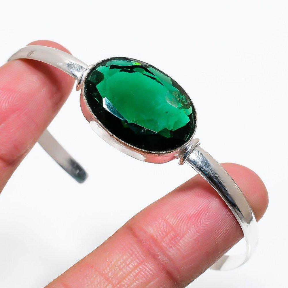 Браслет-манжета из натурального хромдиопсида, стерлингового серебра 925 пробы, регулируемый S4n69