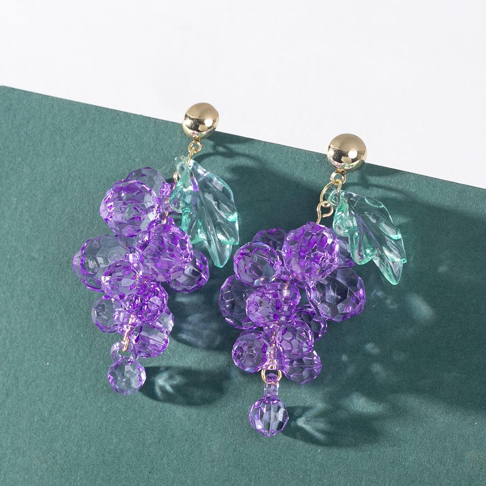 Pinkdudu Purple Grape String Drop Earrings Alloy Acrylic Japanese Style Sweet Fresh Creative Fruit Series Earrings for Women Jewelry Gifts PD1360