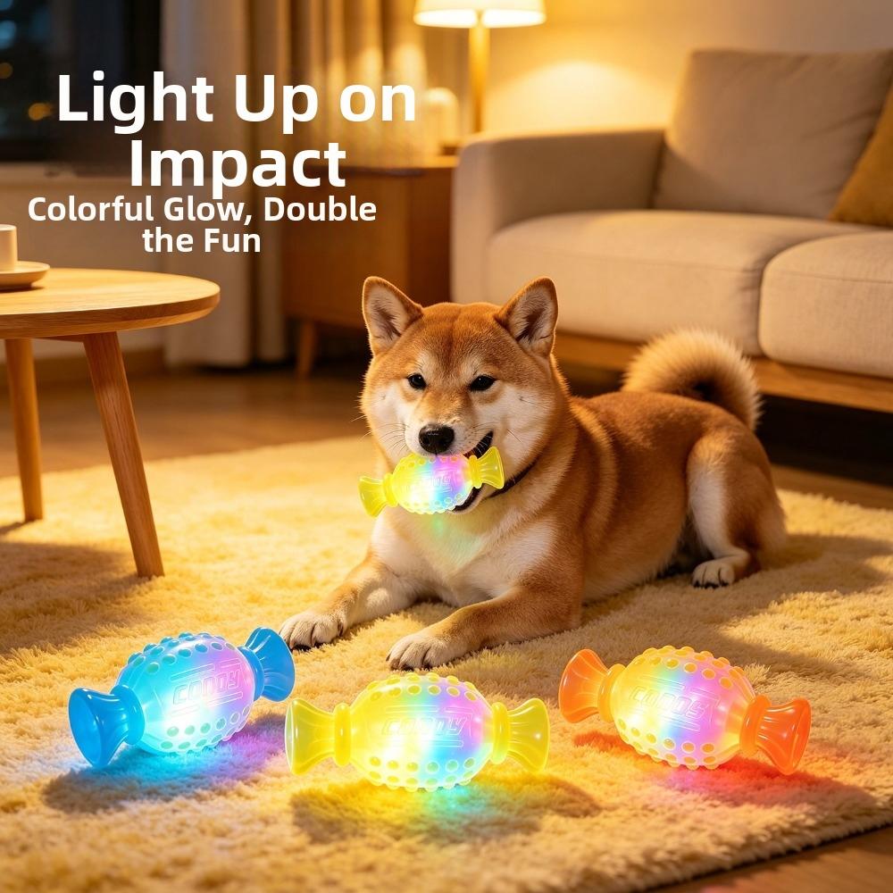 Bite Resistant Dog Glowing Candy Toy Elastic Squeaky Molar Candy Creative Dog Chew Toys Training