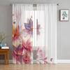Цветочные розовые оранжевые художественные тюлевые шторы для гостиной, кухни, спальни, прозрачный тюль для кафе, отеля, современный домашний декор