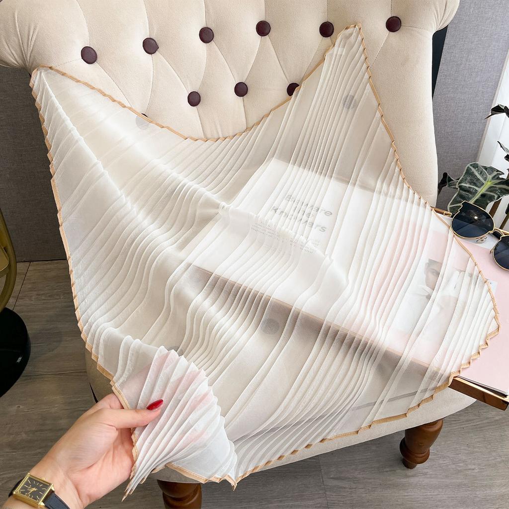 Solid Color Simulated Silk Scarf Women'S Spring Summer Pleated Small Square Scarf High-End Fashion Versatile Scarf