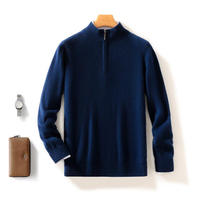 Мужской кашемировый термосвитер с полумолнией для стиля business casual