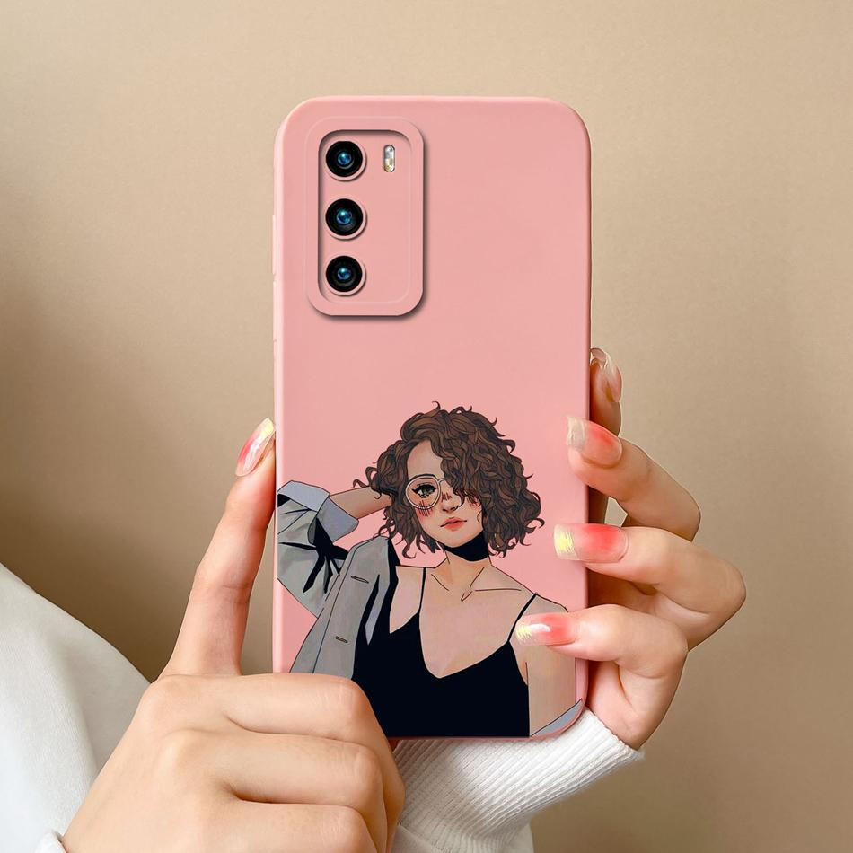 For Huawei P40 Pro Case Cute Cat Soft Liquid Silicone Full Coverage Anti Drop Bumper For HuaweiP40 P 40 P40Pro Candy Funda Shell