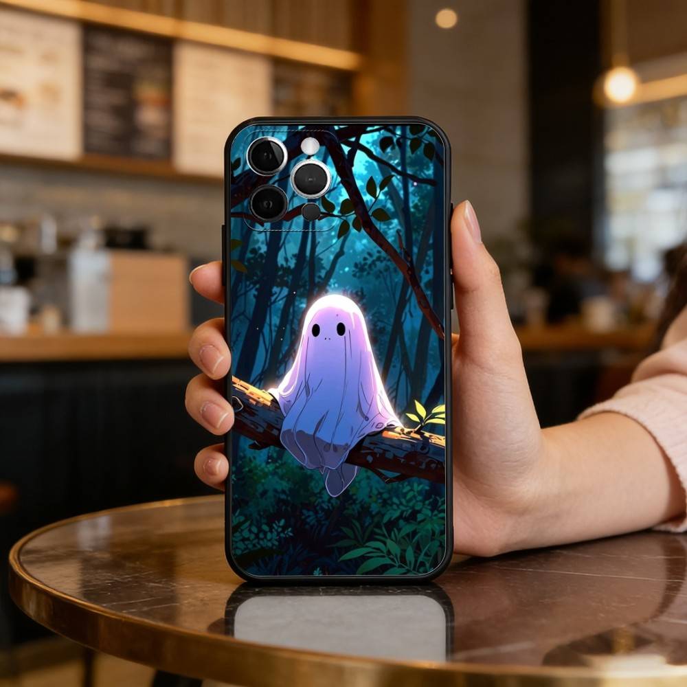 Милый Призрачный Хэллоуинский Чехол Для Телефона iPhone 17,16,15,14,13,12,11 Plus,Pro Max,Мягкий Силиконовый Черный Чехол