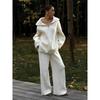 Women's Collared Half Zip Ribbed Knit 2-Piece Set Oversized Wide Leg Pants Fashion Sweater Suit