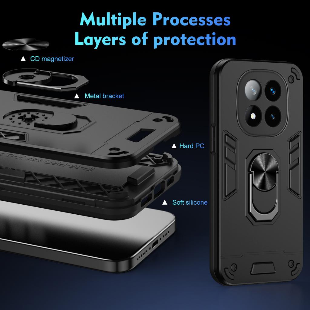 Military Armor Shockproof Case For Xiaomi Redmi Note 14 Pro Plus Note 14 Pro+ 5G Protective Cover Ring Stand Holder Fundas Coque