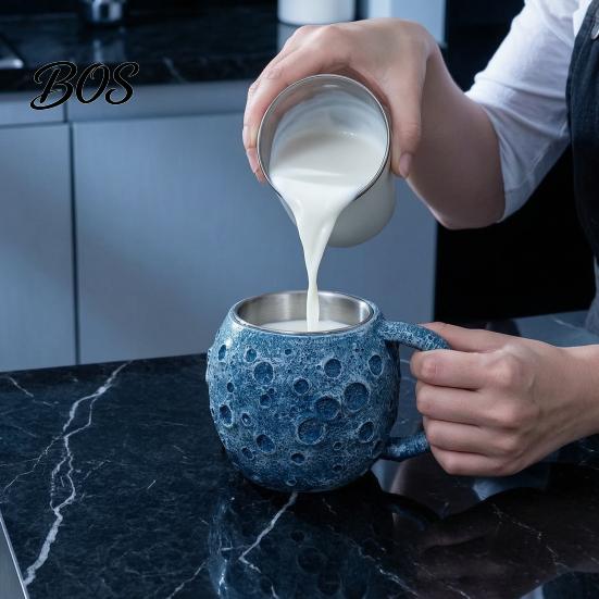 Resin Planet Pattern Cup 300ml 3D Coffee Mug with Stainless Steel Liner, Realistic Solar System Relief Water Decorative Beverage Container Cup,