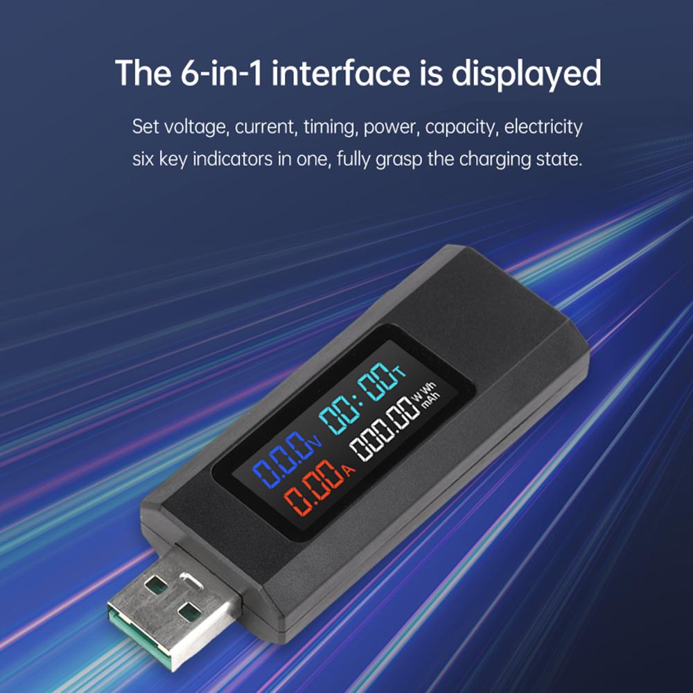 6-в-1 USB зарядное устройство для мобильного телефона Тестер емкости мобильного питания Напряжение Ток Измеритель мощности DC 4 ~ 30 В с функцией памяти отключения питания