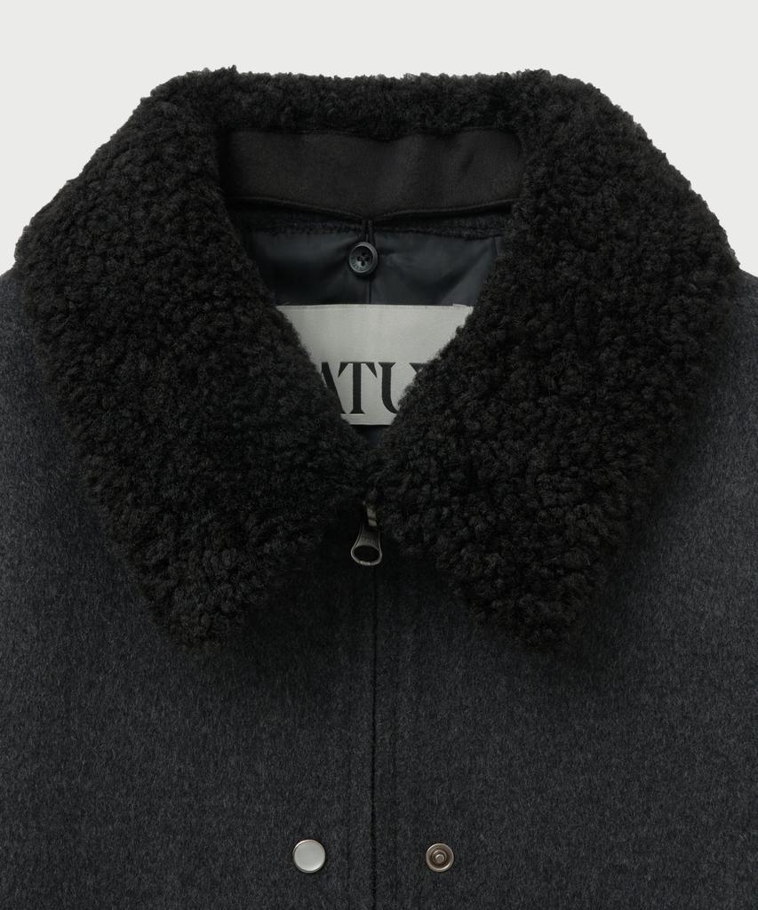 Satur (W) Shearling Collar Wool Blend Jacket Charcoal