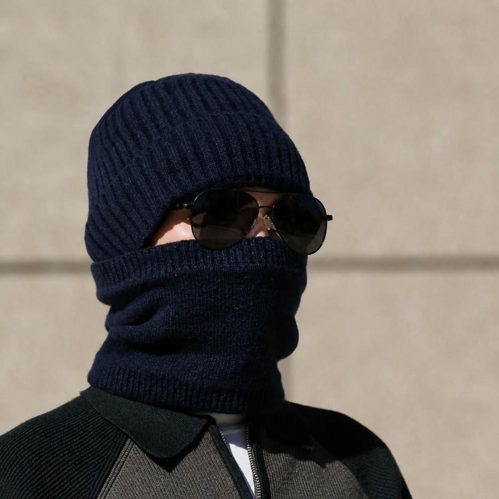Solid Color Knitted Cap Scarf Set Windproof Woolen Winter Hat Large Brim Beanie Winter Outdoor