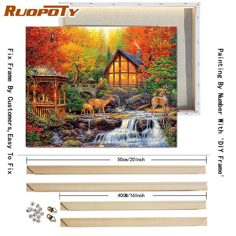 RUOPOTY Картина по номерам Дом Пейзаж Ручная роспись Уникальный подарок Раскраска по номерам Здание Для гостиной