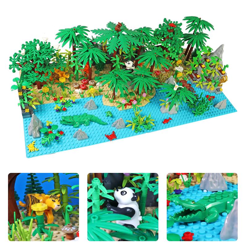 MOC Дикие животные джунглей Строительные блоки DIY Игрушки для мальчиков и девочек Лесные деревья Блоки Совместимая Базовая пластина Сити Детский Монтессори