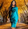 Long Sleeve Waist Tight Office Slim Fit Color Blocked Steel Wire Flower Printing Elegant Bodycon Dress