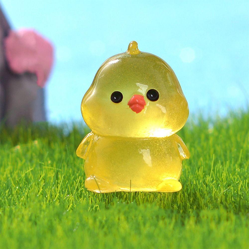 Glow in Dark Luminous Chick Figurines Resin Crafts Mini Chick Statue Car Accessories