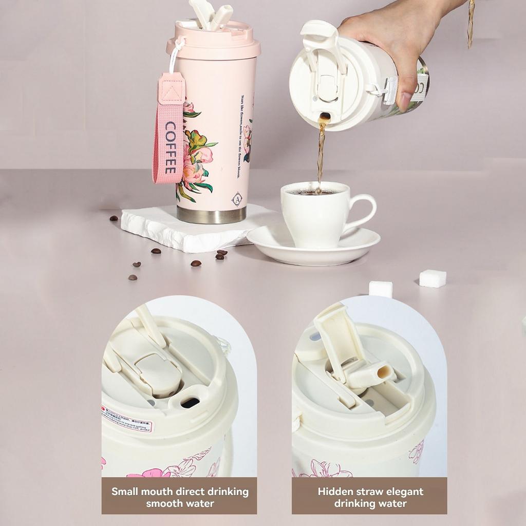 Lily of the Valley 16.9 oz 500ml Stainless Steel Insulated Tumbler with Coffee  Water Dual-Drink Design Premium Printed Travel Mug for Women Leak