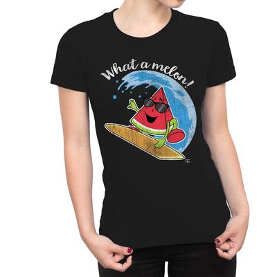 1Tee Womens What A Melon Surfing Watermelon T-Shirt