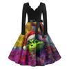 Women's Casual Fashion Print Long Sleeve Dress Cutout Party Casual V Neck Dress