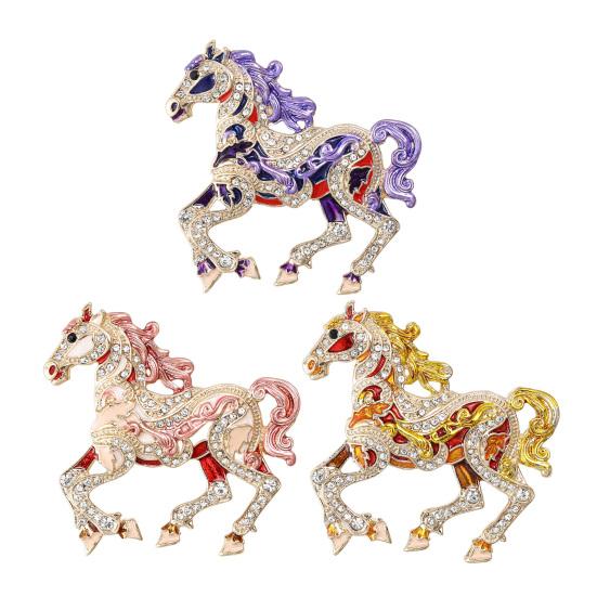 Colorful Horse Brooch Rhinestone Encrusted Alloy Horse Lapel Pin Animal Brooch Pin Outfit Accessory for Clothes Hats Bags Scarves