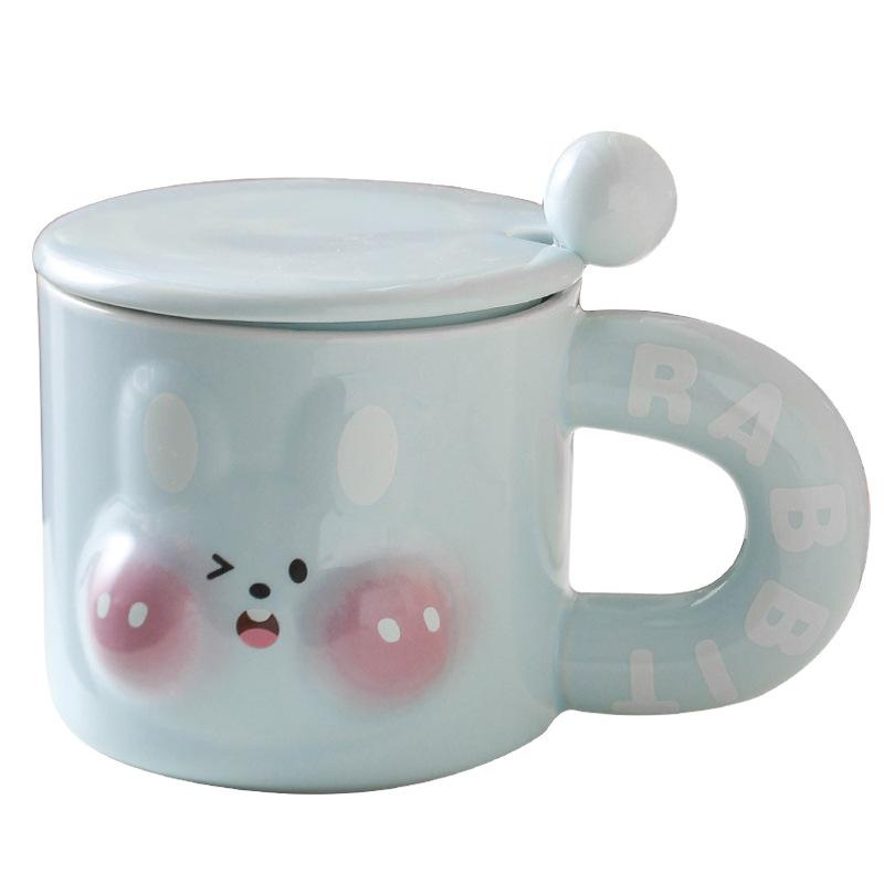 High-Value Rabbit Ceramic Cup With Lid Household Cute Couple Water Cup Creative Gift Souvenir