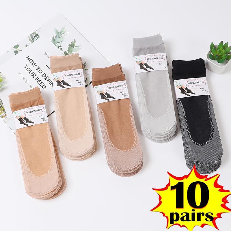 10 пар хлопковых бархатных женских коротких чулок, средних носков-трубочек, впитывающих пот, нескользящих шелковых носков с защитой от крючков