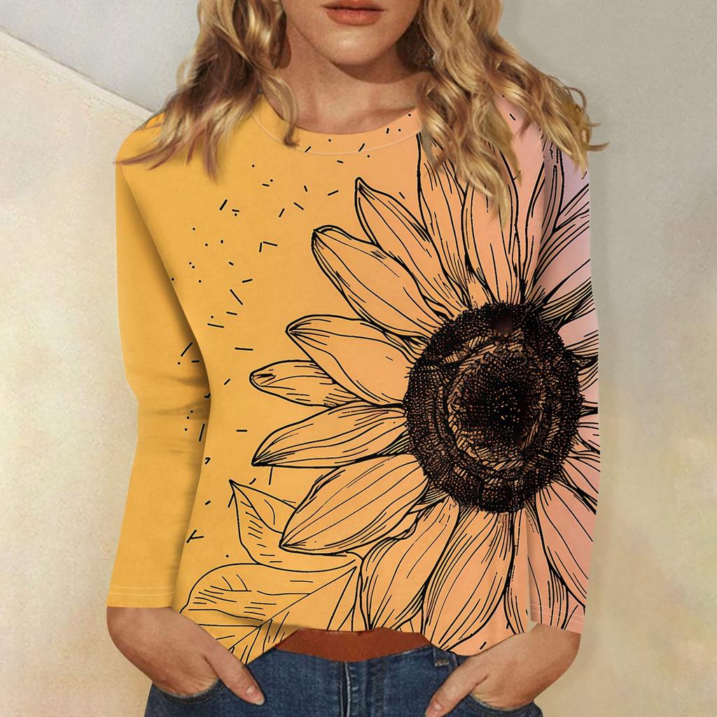 Женский модный повседневный пуловер с круглым вырезом и длинным рукавом с цветочным принтом