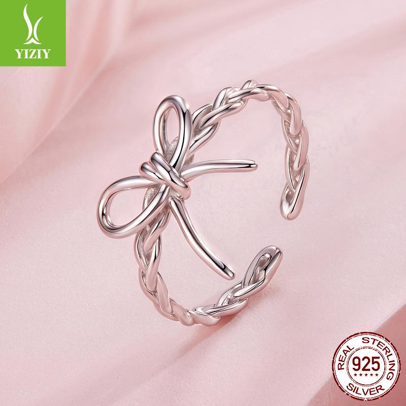 Woven Bow Open Ring Women'S, Pop Jewelry S925 Sterling Silver Ring