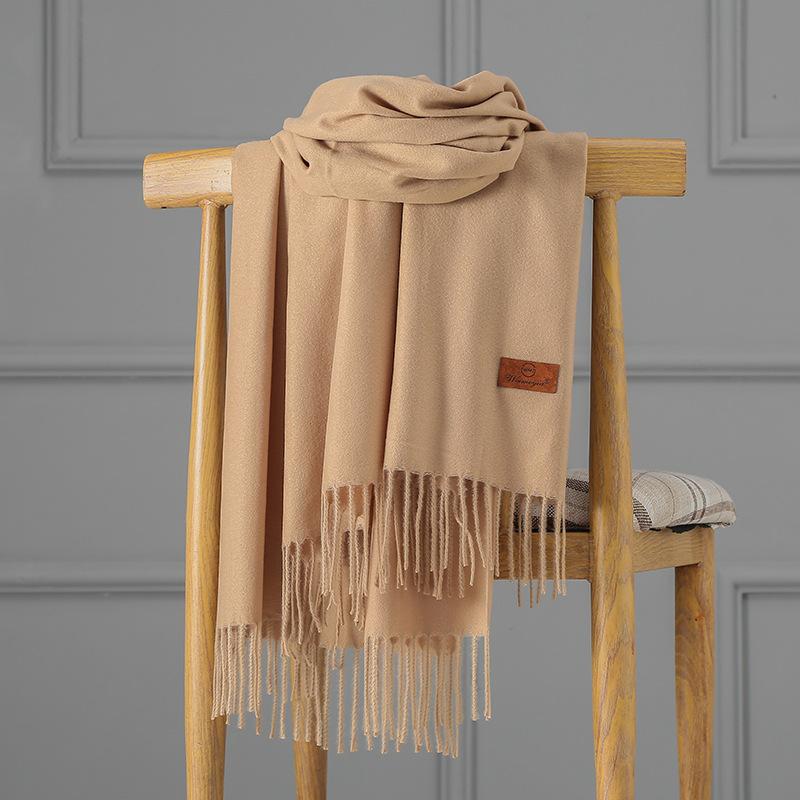 Cashmere Scarf Women's Autumn and Winter Solid Color Tassel Shawl Thickened Warm Scarf