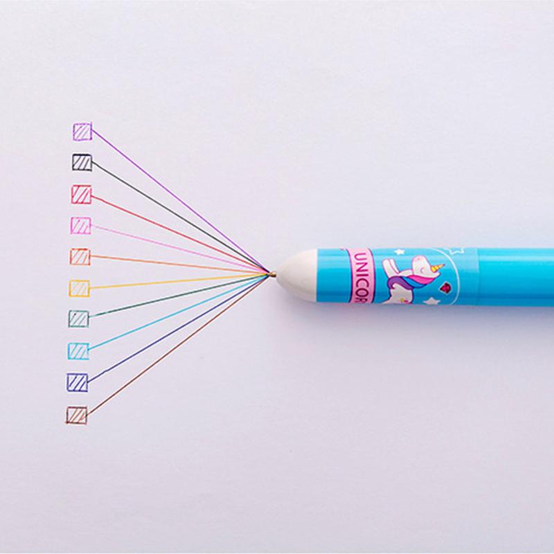 10 Colors In 1 Presse Cartoon Unicorn Gel Pen Colorful 0.5mm Ballpoint Pens for Student Stationery