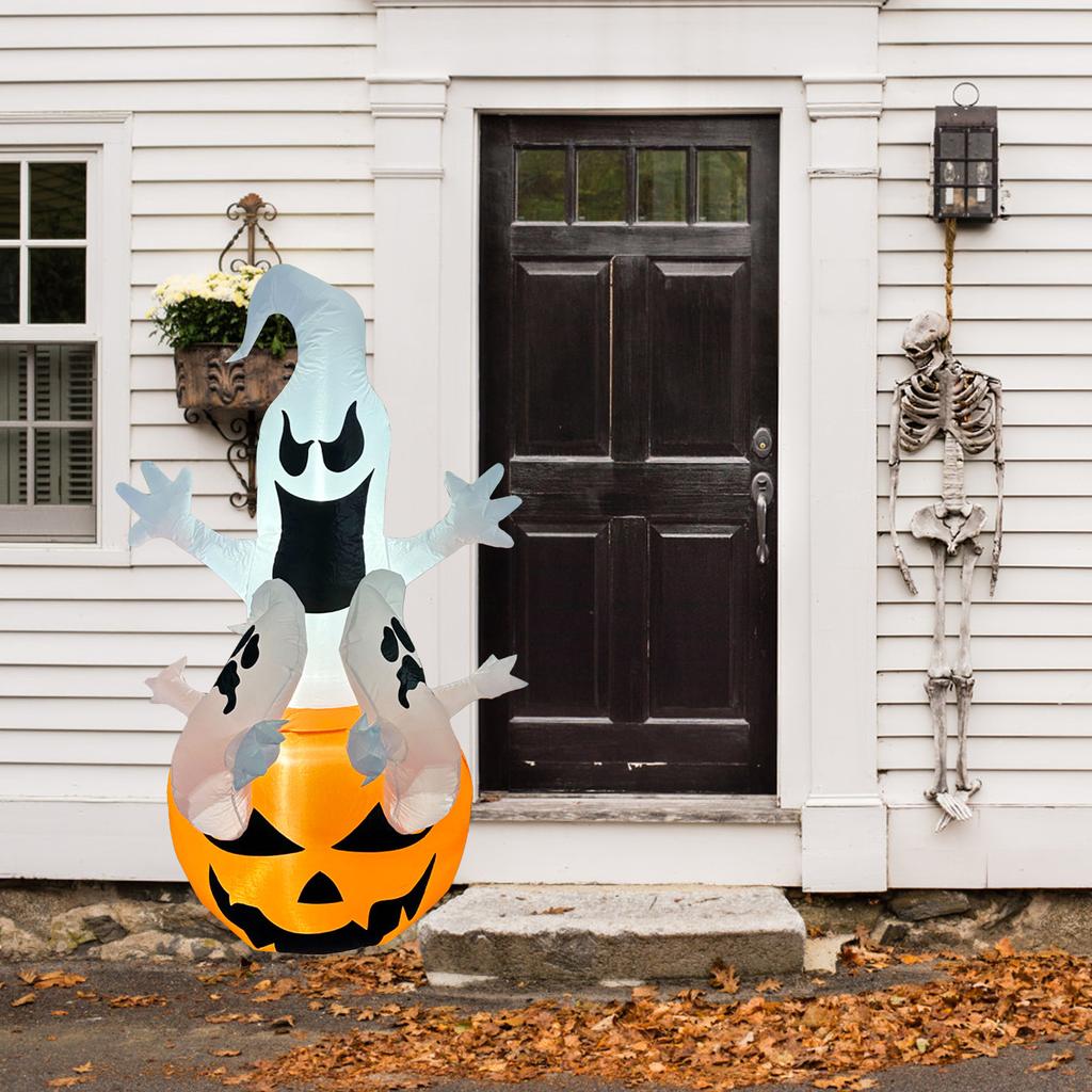 5.9FT Glowing White Ghost Pumpkin Inflatables Halloween Outdoor Decoration Blow Up Three Ghost