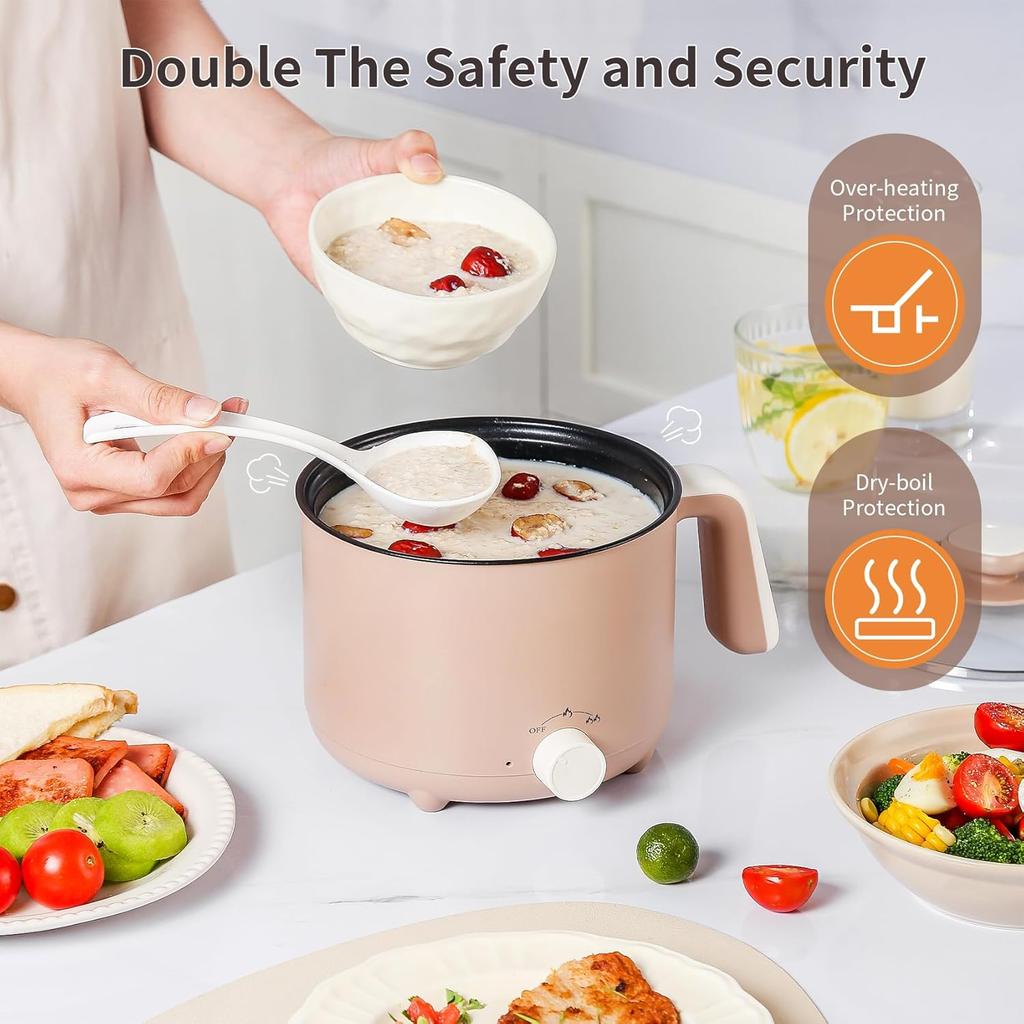 Stick Cooker for Noodles, Soup, Oatmeal, Ramen Pot with Boil Dry Protection for Dorm,