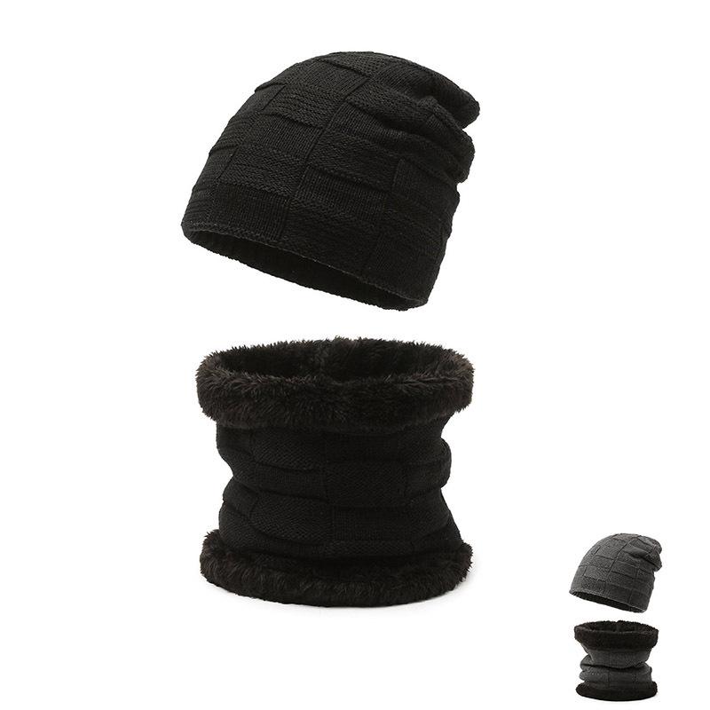 Men's Autumn/Winter Wool Hat and Scarf Set - Warm Plaid Design