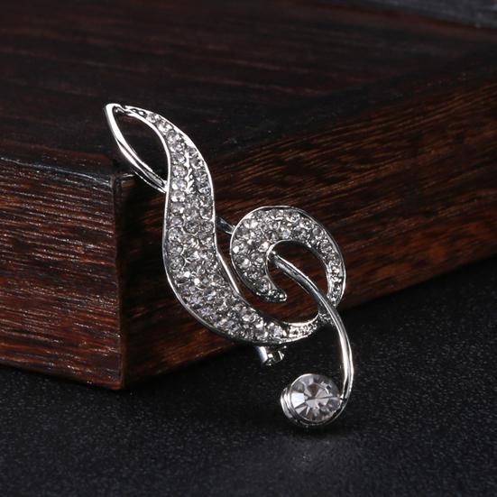 Креативная женская брошь в форме музыкальной ноты, блестящие стразы, инкрустированная булавка, платье, костюм, шаль с лацканами, значок, пальто, аксессуары