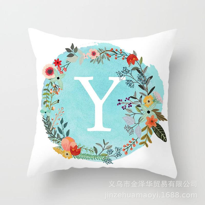 Blue Letter Pattern Throw Pillow Cover With Short Plush Print Living Room Sofa Decoration Cushion Cover Pillow Covers Decorative