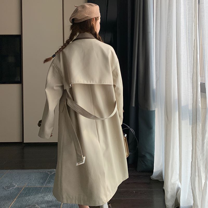 Ветровка с роговыми пуговицами, женская, средней длины, весна-осень, корейский стиль, свободный дизайн, повседневное пальто в студенческом стиле