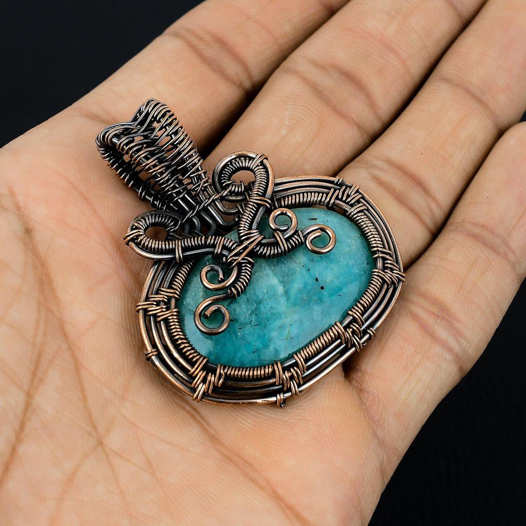 Blue Chalcedony Jewelry, 999 Copper Wire Wrapped Pendant Handmade Gemstone Jewelry, Gifts For Wife Brand New Pendant