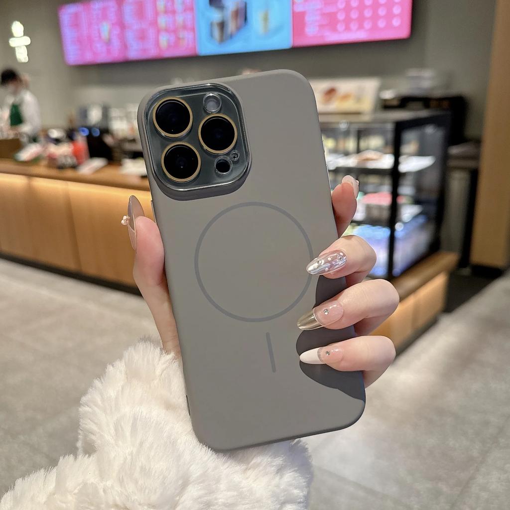 Жидкий силикон для Magsafe Защитный чехол для стеклянных линз для iPhone 17 16 14 13 11 12 15 Pro Max Plus Магнитная беспроводная зарядка Чехол